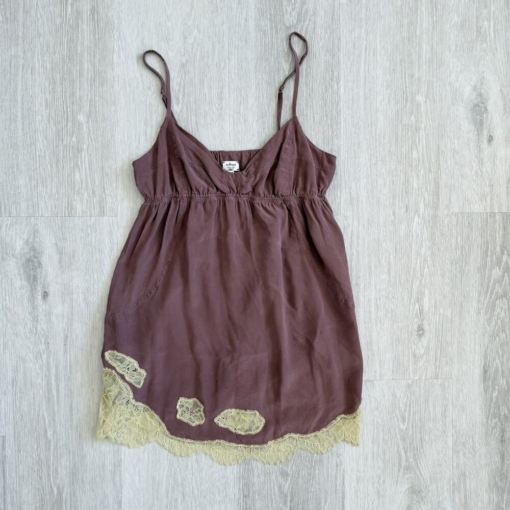 Wilfred Aritzia Camisole 100% Silk Lace Trim Top Mauve Pink XS Sleeveless GUC